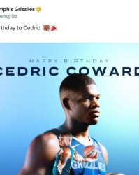 灰熊队官方祝贺11号新秀科沃德迎来22岁生日！